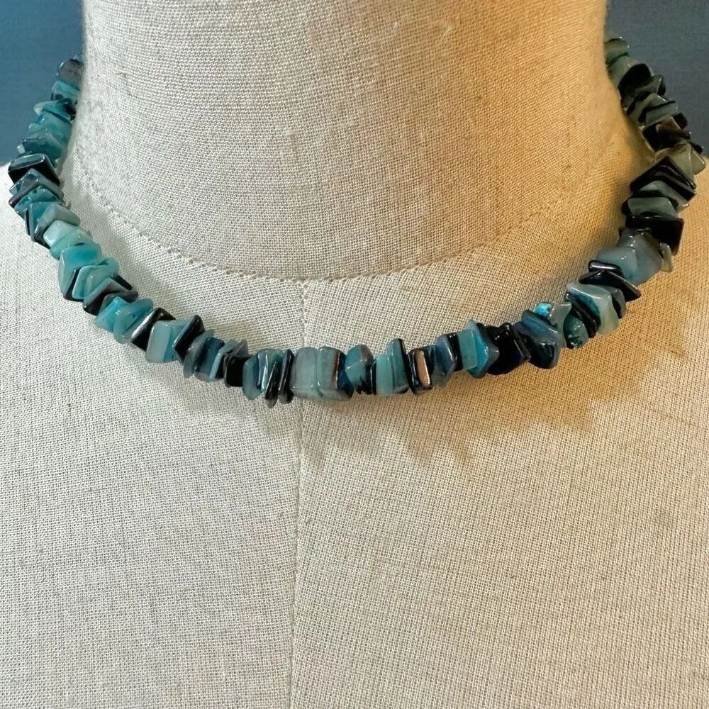 Blue dyed mother of pearl necklace